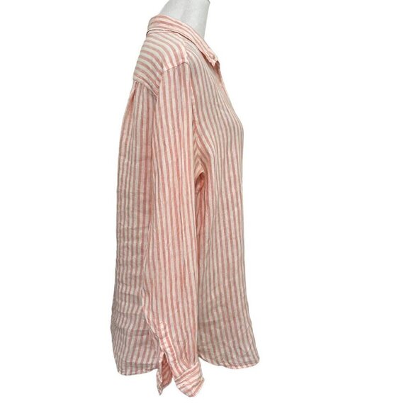 Uniqlo 100% Linen Stripe Button Front Shirt Top Lightweight Pink size Large - Picture 4 of 7